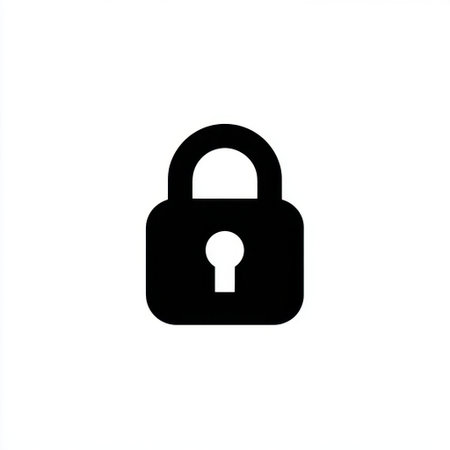 This image features a black silhouette of a padlock, symbolizing key concepts of security and protection in a minimalistic design. Perfect for digital or print use.の素材