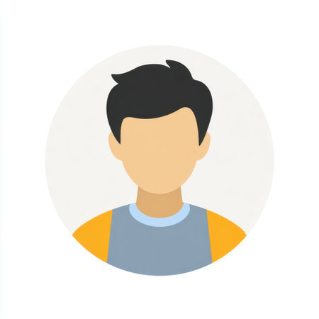 This illustration features a simple male avatar in a round format, designed with a minimalistic approach, perfect for digital profiles or social media.の素材