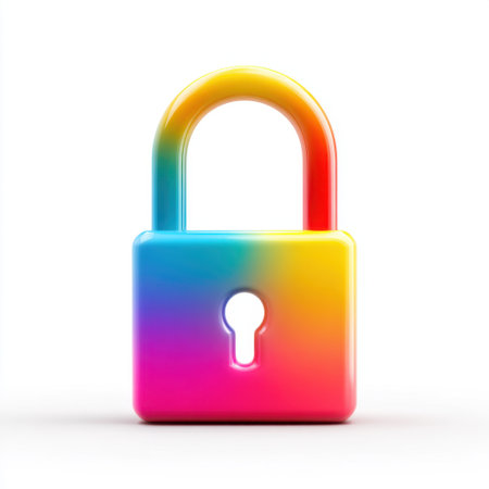 This colorful padlock features a vibrant gradient design, emphasizing themes of security and privacy. A modern representation perfect for various creative projects.の素材