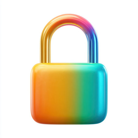This image features a colorful, modern padlock with a smooth gradient design, symbolizing digital security and protection concepts in a vibrant manner.の素材