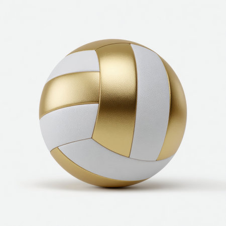 A stylish volleyball featuring a sleek gold and white design, perfect for sports enthusiasts looking to enhance their game or add a dynamic touch to fitness activities.の素材