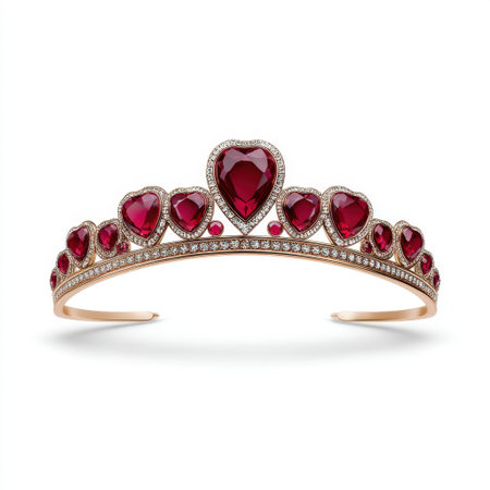 This stunning red heart crown features sparkling gems and a luxurious design, perfect for enhancing any special occasion or fashionable ensemble.の素材