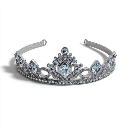 This elegant silver tiara features exquisite sparkling gemstones, making it the ideal accessory for weddings, proms, and royal-themed events.の素材