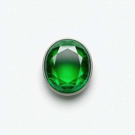 A captivating oval green gemstone that displays exceptional brilliance and clarity, set against a clean white background. Its luxurious appearance makes it perfect for artistic jewelry design.の素材