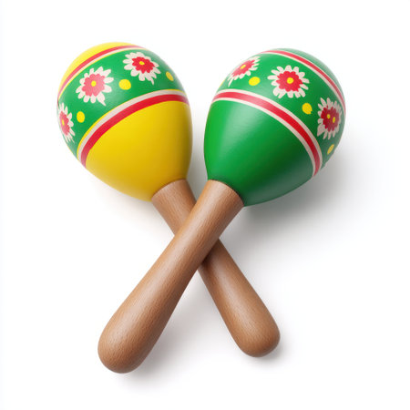 Brightly colored maracas featuring stunning floral designs are perfect for adding musical joy and creativity to any celebration or artistic event.の素材