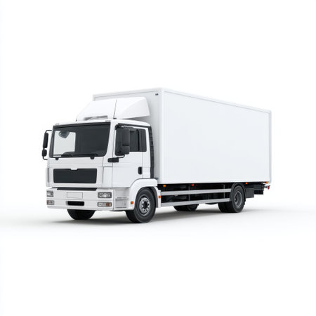 This image features a clean white delivery truck set against a neutral background. Ideal for representing transportation, logistics, and moving services.の素材