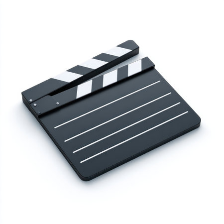 A classic clapboard film slate designed for movie production, showcasing its essential role in cinematography, creativity, and filmmaking processes.の素材