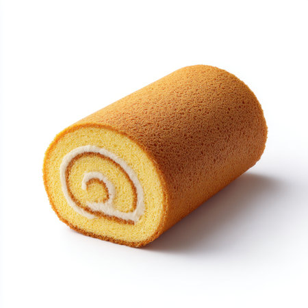 A beautifully presented Swiss roll cake featuring a creamy filling and a soft sponge exterior. Perfect for dessert lovers and culinary enthusiasts.の素材