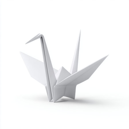 A striking white origami crane sculpture embodies the essence of peace and hope. Perfect for adding a touch of minimalist design to any space, this artwork captures the imagination and inspires creativity, making it ideal for home or office decor.の素材
