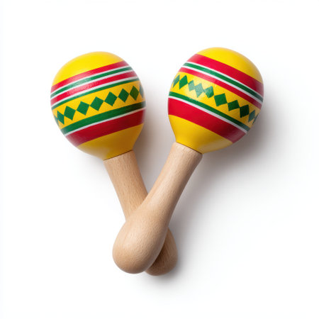 These vibrant maracas feature traditional patterns and bright colors, ideal for adding a festive touch to musical performances or celebrations.の素材