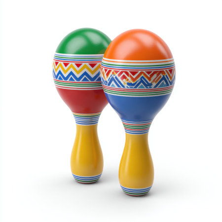 Brightly colored maracas ideal for music lovers and dancers, showcasing vibrant patterns and traditional craftsmanship that encourages creativity and rhythm.の素材