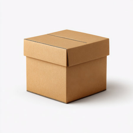 This image features a plain brown cardboard box isolated on a white background, ideal for packaging and shipping concepts. Perfect for various applications.の素材