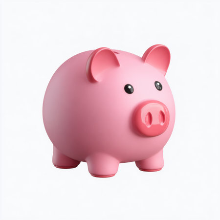 This adorable pink piggy bank features big, expressive eyes and a smooth surface. Perfect for portraying concepts of savings, finance, and budgeting in a vibrant way.の素材