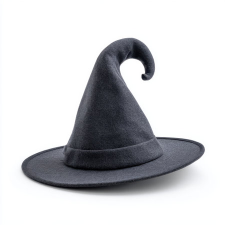 This image features a classic black witch hat with a pointed tip, perfect for Halloween events, costume parties, and themed celebrations. Ideal for creative projects.の素材