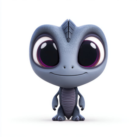 This charming blue fantasy creature features large expressive eyes and a delightful smile, making it an ideal subject for children's art and storytelling projects.の素材