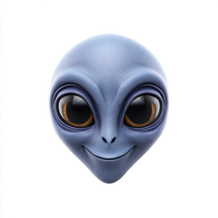 This charming blue alien character features large expressive eyes and a friendly smile, perfect for creative projects in fantasy and sci-fi genres.の素材