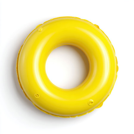 A vibrant yellow inflatable floating ring designed for enjoyment in swimming pools or at the beach, perfect for leisure activities and summer fun.の素材