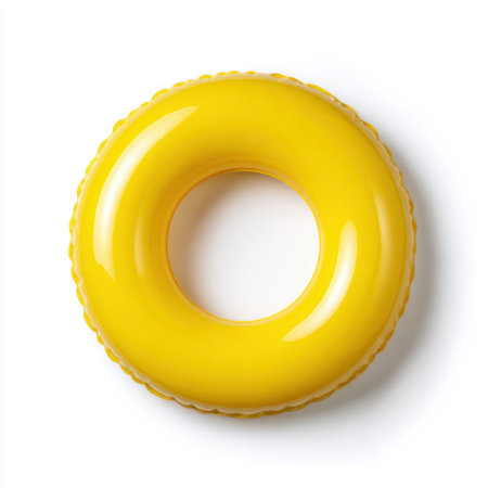 A vibrant yellow inflatable rubber ring ideal for endless summer fun, perfect for relaxing by the pool or enjoying beach days under the sun.の素材