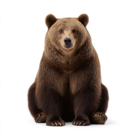 A striking portrait of a brown bear sitting gracefully in its natural habitat, highlighting the beauty and power of wildlife in conservation efforts.の素材