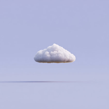 This image features a soft fluffy cloud gently floating against a clear blue sky, creating a tranquil and serene atmosphere perfect for backgrounds.の素材