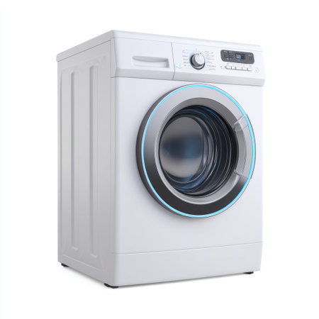This image showcases a sleek, modern front-loading washing machine designed for optimal efficiency and style, perfect for any contemporary laundry room.の素材