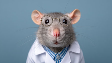 A whimsical and adorable rat wearing glasses and a lab coat, perfect for educational materials or humorous content related to science and research.の素材