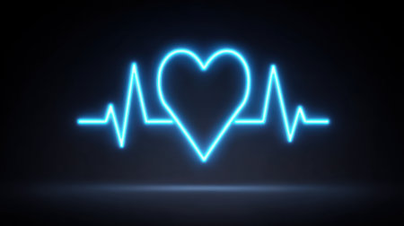 Vibrant neon illustration of a heart symbol combined with an EKG line, representing health and vitality. Ideal for wellness, medical, and fitness themes.の素材