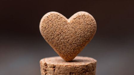 A heart-shaped cork sculpture sits atop a wooden surface, exuding warmth and creativity. Its textured design captures attention with natural beauty.の素材