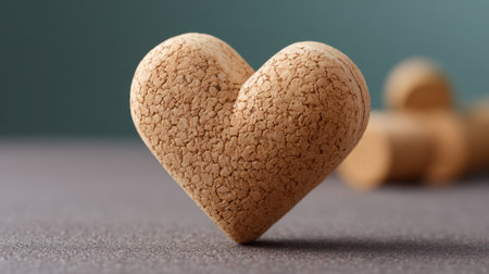 This image features a heart-shaped cork object showcasing a detailed textured surface against a soft background, perfect for crafting and romantic illustrations.の素材