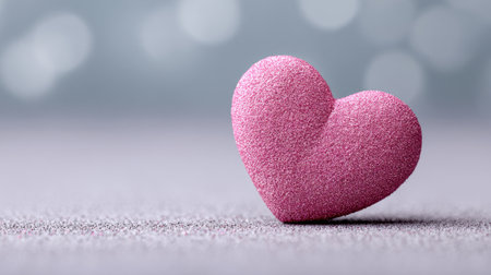 A vibrant pink heart sits elegantly on a softly textured surface, complemented by a dreamy bokeh background. This image symbolizes love and affection, making it perfect for romantic themes or special celebrations.の素材