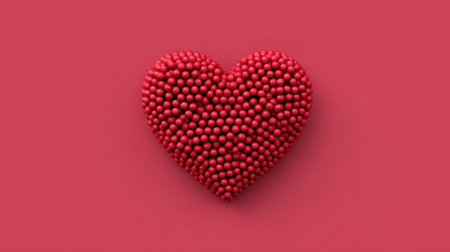 A vibrant red heart shape crafted from round bubbles rests on a smooth pink background, evoking feelings of love and warmth. Perfect for romantic themes.の素材