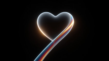A stunning visualization of a heart shape formed by glowing lines on a dark background, radiating colorful light and evoking feelings of love and warmth.の素材