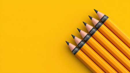 A vibrant arrangement of yellow pencils set against a bright yellow background, perfect for concepts of creativity, education, and design projects.の素材
