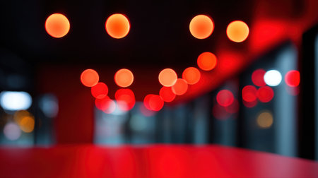 This captivating image features soft focus lights in warm red tones, creating a dreamy atmosphere within a modern interior space, perfect for artistic projects.の素材