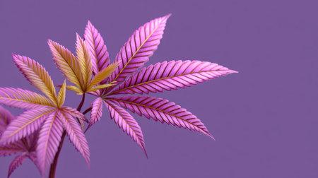 A stunning close-up of vibrant purple leaves with intricate patterns set against a soft lavender background, perfect for nature lovers and designers.の素材