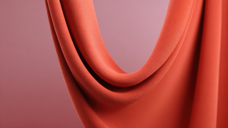 Captivating image of smooth coral fabric beautifully draped, creating an elegant composition against a soft background, perfect for design inspiration.の素材