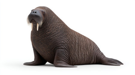 This realistic illustration of a walrus showcases its unique features, highlighting rich textures and natural characteristics in a studio setting.の素材