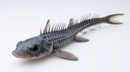 This image showcases a unique freshwater fish featuring distinct spines and large eyes against a clean white background, perfect for educational purposes.の素材