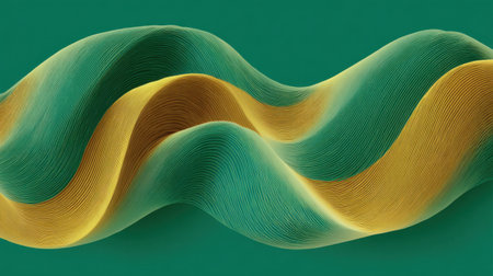 Abstract depiction of flowing waves in green and yellow tones, creating a dynamic and vibrant visual experience ideal for creative projects and backgrounds.の素材