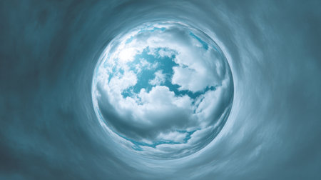 A captivating image showcasing a circular view of clouds swirling dramatically around a bright blue sky, creating an ethereal atmosphere that inspires tranquility.の素材