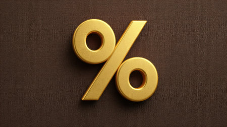 A gold percentage sign displayed prominently against a textured brown background, perfect for illustrations related to finance, discounts, and economic growth.の素材