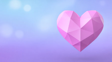 This vibrant pink geometric heart shape stands out against a soft purple background, perfect for design projects, romantic themes, or digital art initiatives.の素材