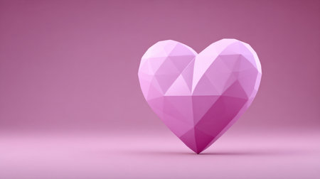 This geometric pink heart shape features a smooth, low-poly design, perfect for romantic themes and creative projects, evoking love and joy.の素材