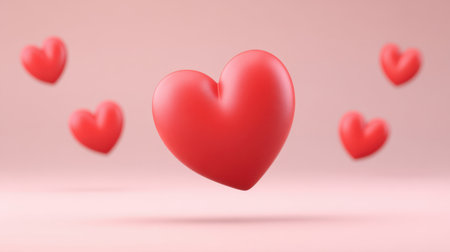 This captivating image features vibrant red hearts gently floating against a soft pink background, perfect for capturing the essence of love and romance.の素材