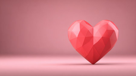 A striking geometric heart rendered in vibrant red, set against a soft pink backdrop. Perfect for depicting themes of love, affection, and modern design aesthetics. Ideal for various digital and print projects.の素材