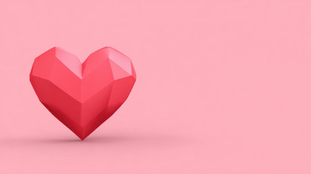 This image features a geometric red heart set against a soft pink background, symbolizing love and affection. Ideal for promotions and designs related to romance.の素材