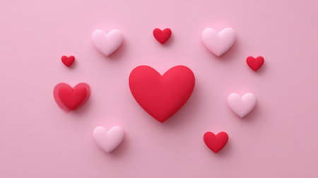 A visually captivating arrangement of colorful hearts on a soft pink background, perfect for romantic designs, celebrations of love, and cheerful decorations.の素材