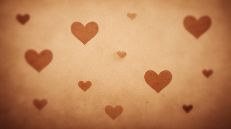 This vintage-inspired image features heart shapes scattered across a soft brown background, perfect for enhancing romantic themes or designs.の素材