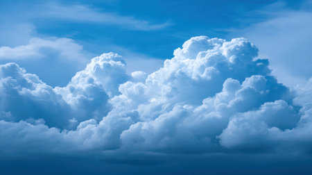 This captivating image features a collection of fluffy white clouds set against a vibrant blue sky, showcasing the tranquil beauty of nature and weather.の素材