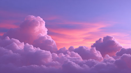 A stunning view of a twilight sky filled with soft pink and purple clouds creates a serene and peaceful atmosphere during sunset. The vibrant colors blend beautifully, offering a captivating display of nature's artistry.の素材